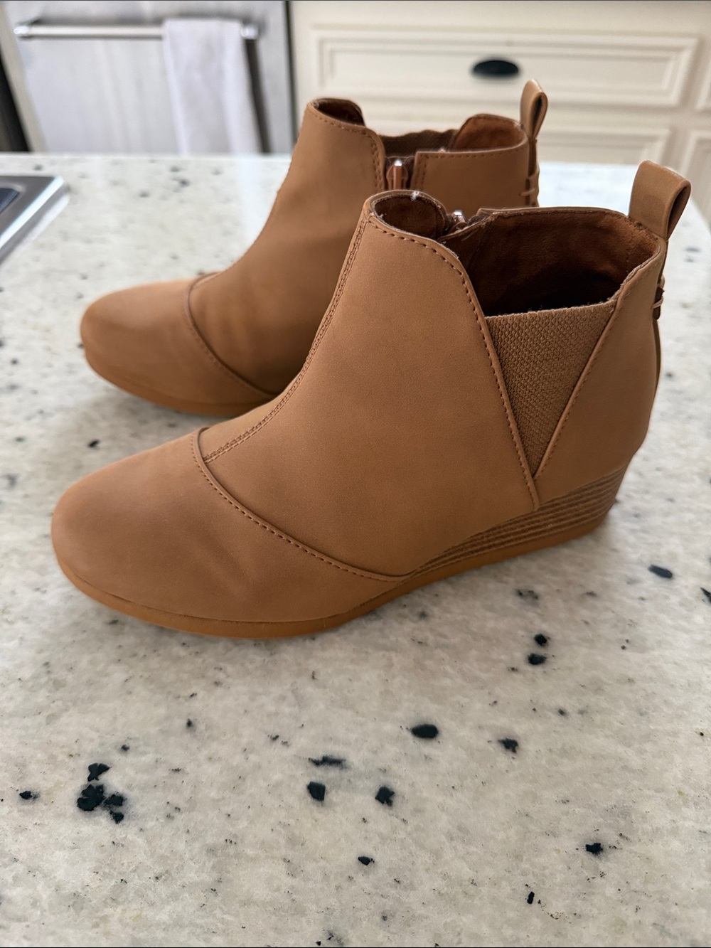 Toms Tan Wedge Ankle Booties